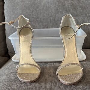 Stuart Weitzman Champagne Gold Glitter Ankle-Strap Heels